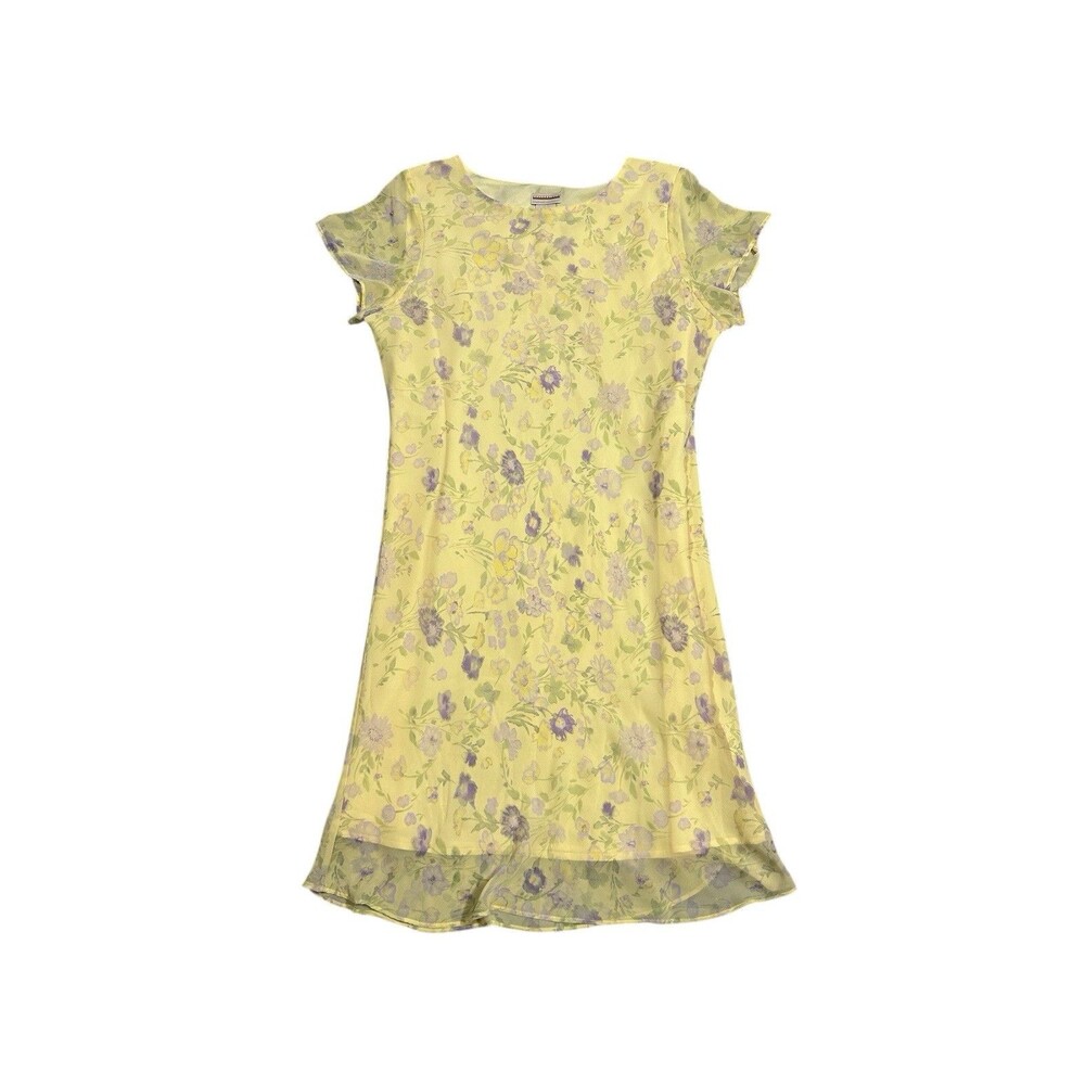 Vintage Expressions Y2K Dress Womens 22W Sheer Yellow Floral Chiffon Maxi Fairy